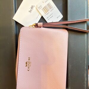 Coach Pink Wristlet with Gold-Tone Zip Detail